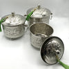 Moroccan artisanal silver tea set for sugar, mint and tea