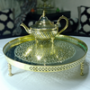 Round Moroccan Artisanal Tray (Sinia) in silvered copper and crystal
