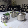 Moroccan artisanal silver tea set for sugar, mint and tea