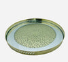 Round Moroccan Artisanal Tray (Sinia) in silvered copper and crystal