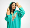 Moroccan djellaba in crepe fabric with Makhzania style beading
