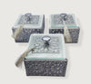 Artsanal display tray set with boxes for nuts, almonds.
