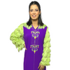 Modern Moroccan djellaba with beadwork embroidery and pattern in the hands