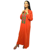 Moroccan artisanal djellaba in crepe fabric with colored embroidery