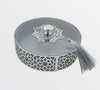Display set of 3 handmade round boxes in leather and glass