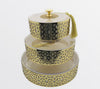 Display set of 3 handmade round boxes in leather and glass