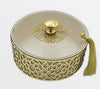 Display set of 3 handmade round boxes in leather and glass